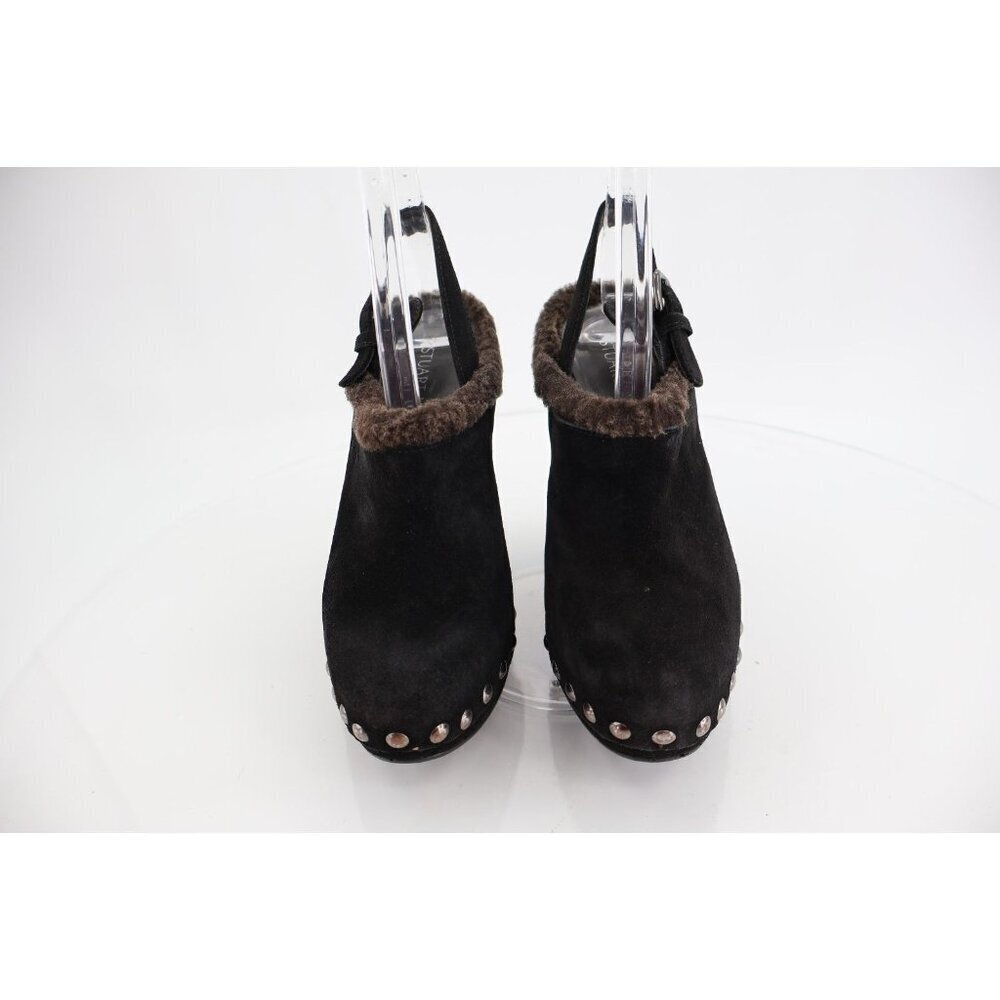 Stuart Weitzman Clogger Mules Women's Size 5.5 Black Wedge Platform Suede Fur - Picture 3 of 12